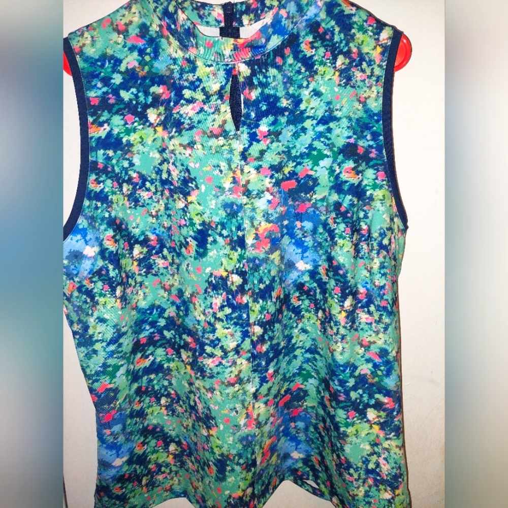 NWOT Lady Hagen Sleeveless Golf Top Size XXL Blue Green Floral Keyhole Neck